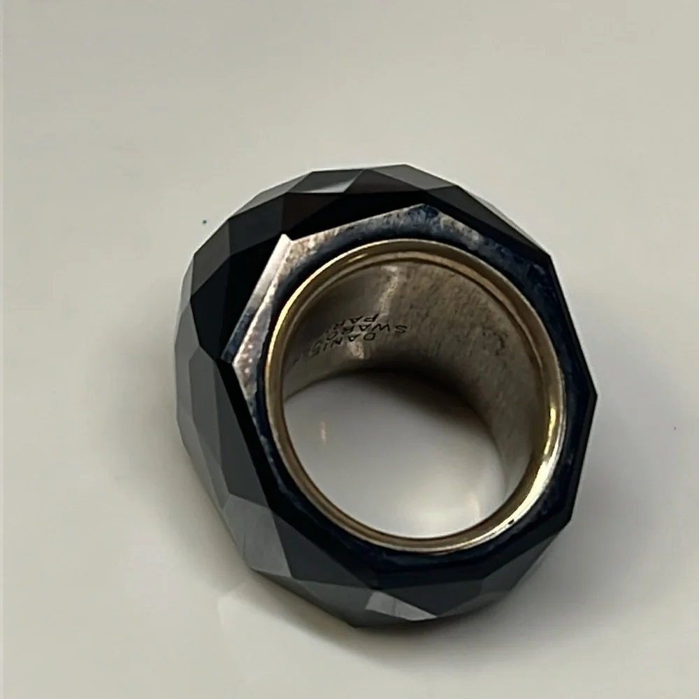 Daniel Swarovski Black Crystal Paris Ring with a Silver Tone Interior Band Color